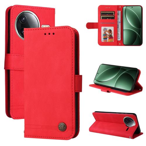 

For Redmi K80 Skin Feel Life Tree Metal Button Leather Phone Case(Red)