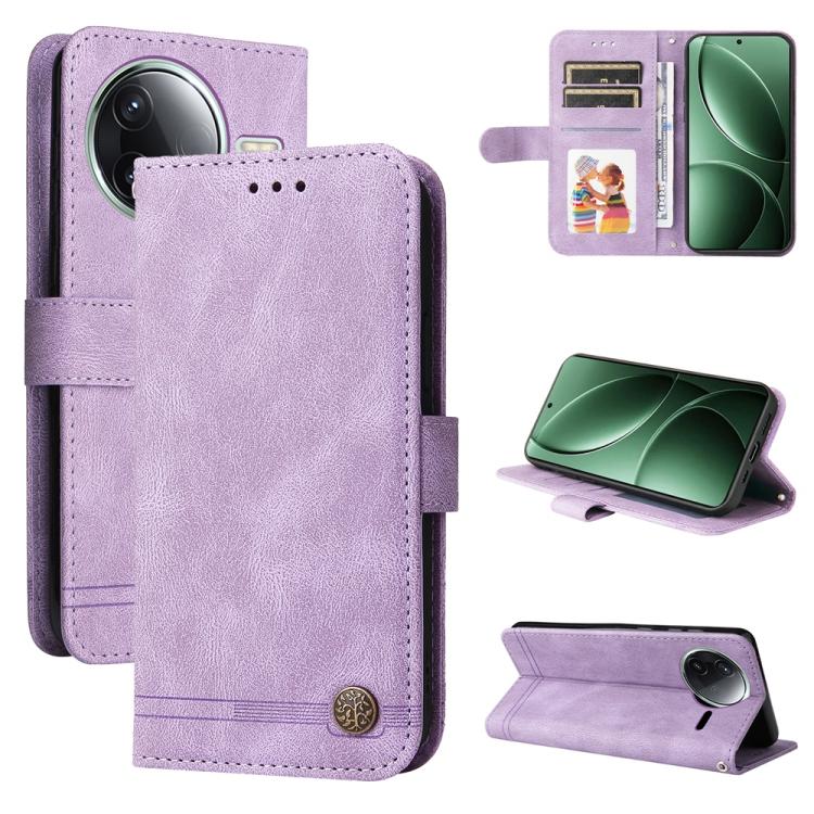 

For Redmi K80 Skin Feel Life Tree Metal Button Leather Phone Case(Purple)