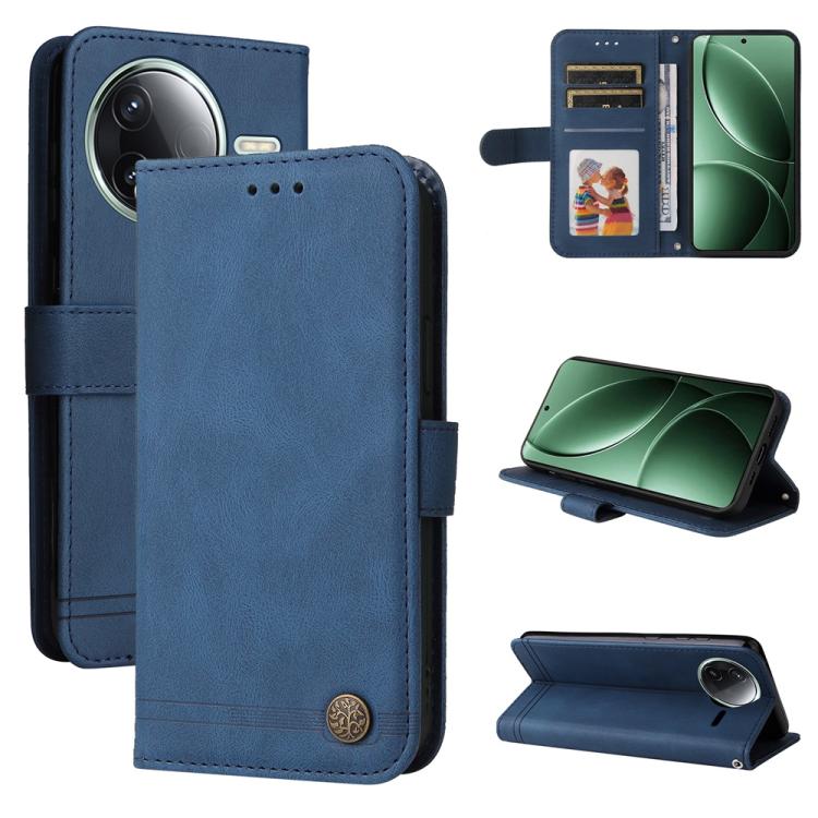 

For Redmi K80 Skin Feel Life Tree Metal Button Leather Phone Case(Blue)