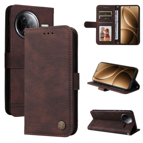 

For Redmi K80 Pro Skin Feel Life Tree Metal Button Leather Phone Case(Brown)