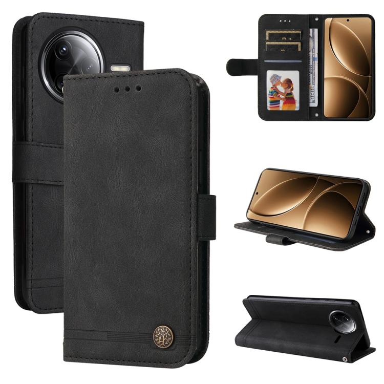 

For Redmi K80 Pro Skin Feel Life Tree Metal Button Leather Phone Case(Black)