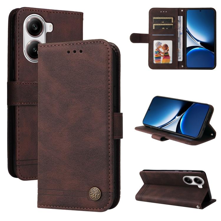 

For Redmi Turbo 4 / Xiaomi Poco X7 Pro Skin Feel Life Tree Metal Button Leather Phone Case(Brown)