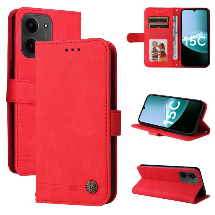 

For Redmi 15C 5G / 4G EU 173mm / Poco C85 5G Skin Feel Life Tree Metal Button Leather Phone Case(Red)