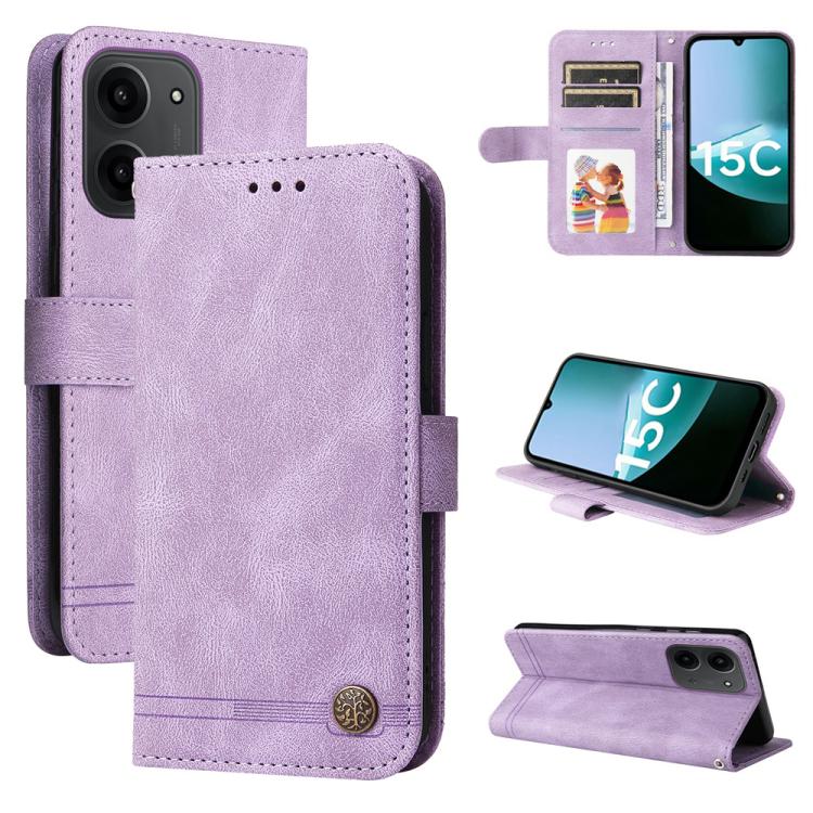 

For Redmi 15C 5G / 4G EU 173mm / Poco C85 5G Skin Feel Life Tree Metal Button Leather Phone Case(Purple)