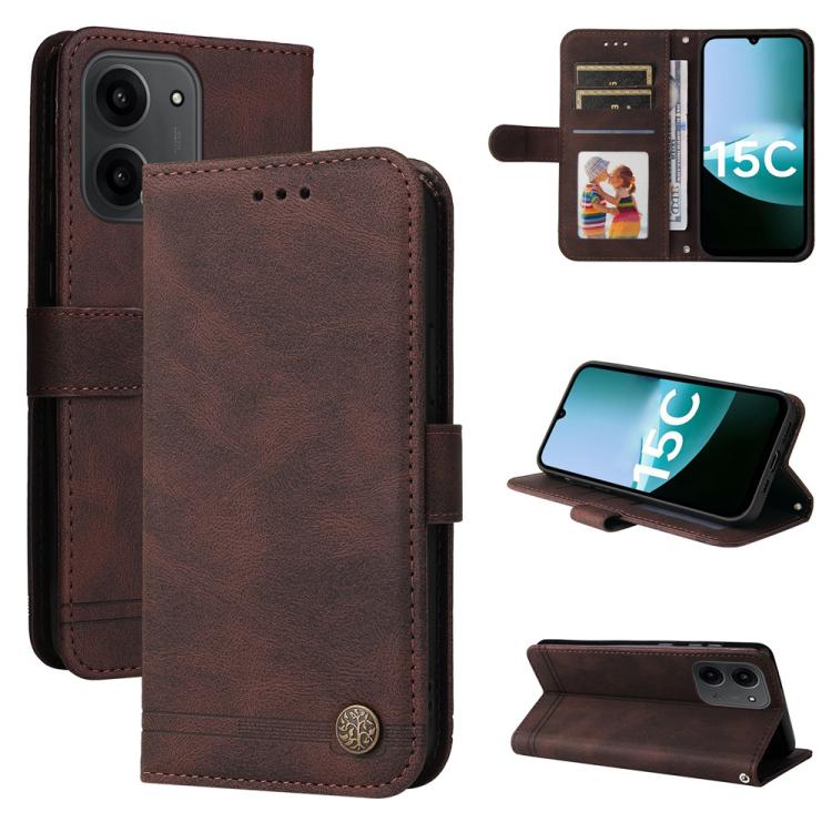 

For Redmi 15C 5G / 4G EU 173mm / Poco C85 5G Skin Feel Life Tree Metal Button Leather Phone Case(Brown)