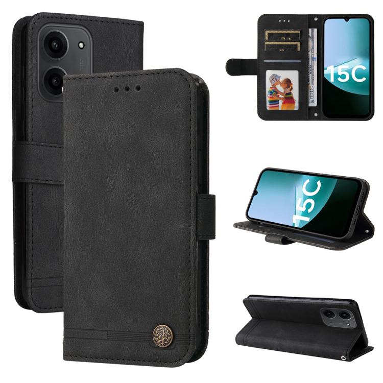 

For Redmi 15C 5G / 4G EU 173mm / Poco C85 5G Skin Feel Life Tree Metal Button Leather Phone Case(Black)