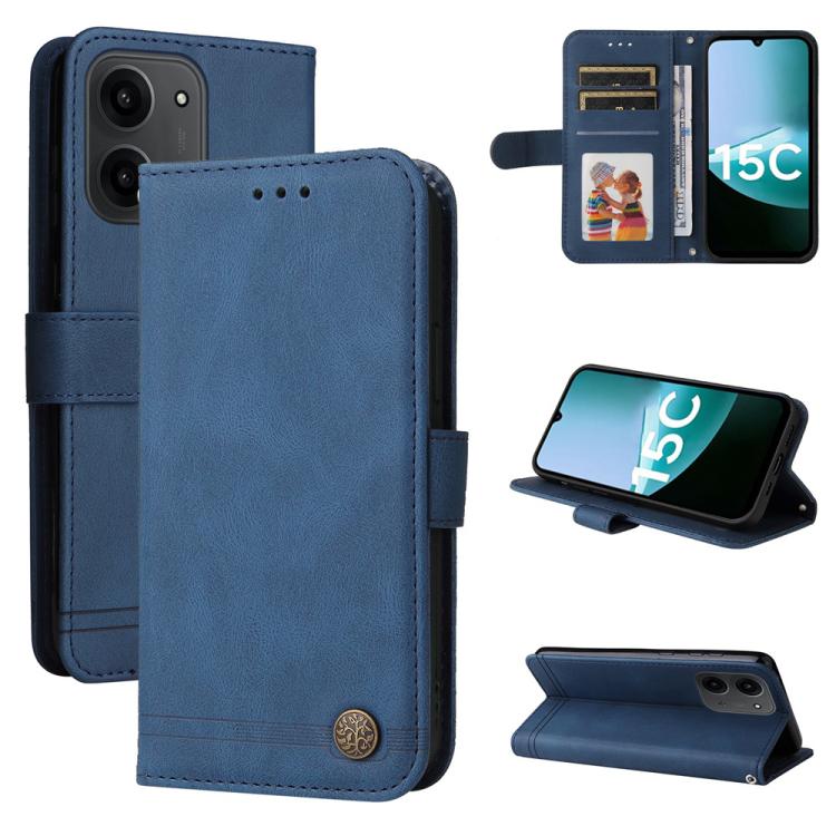 

For Redmi 15C 5G / 4G EU 173mm / Poco C85 5G Skin Feel Life Tree Metal Button Leather Phone Case(Blue)