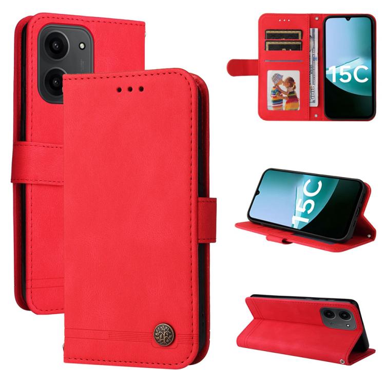 

For Redmi 15C 4G 171.5mm / Xiaomi Poco C85 4G Skin Feel Life Tree Metal Button Leather Phone Case(Red)