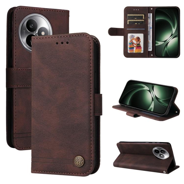 

For Redmi K80 Ultra Skin Feel Life Tree Metal Button Leather Phone Case(Brown)