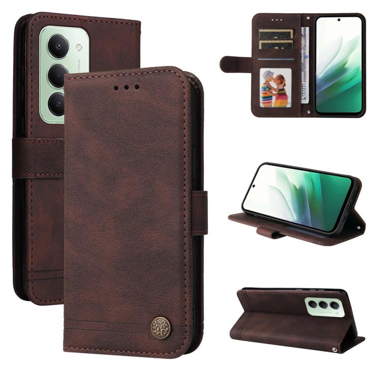 

For Redmi 15 5G Global / 15 4G SEA 169.5mm Skin Feel Life Tree Metal Button Leather Phone Case(Brown)