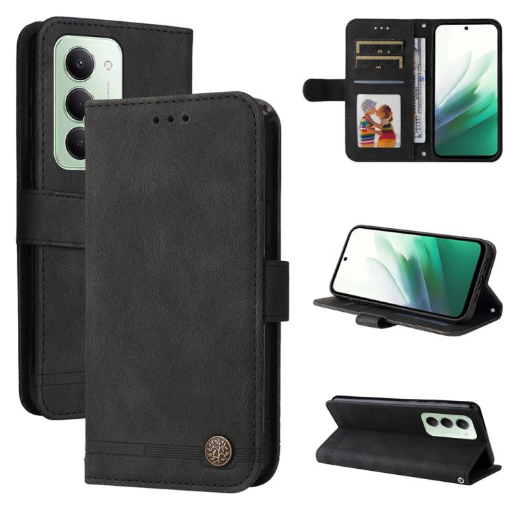 

For Redmi 15 5G Global / 15 4G SEA 169.5mm Skin Feel Life Tree Metal Button Leather Phone Case(Black)