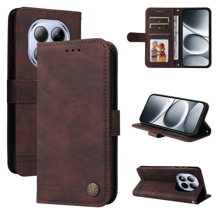 

For Redmi Note 15 Pro 5G Global 163.6mm Skin Feel Life Tree Metal Button Leather Phone Case(Brown)
