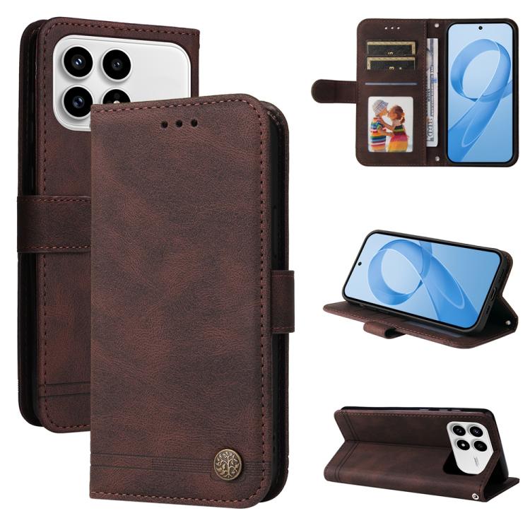 

For Redmi K90 / Xiaomi Poco F8 Pro 5G Skin Feel Life Tree Metal Button Leather Phone Case(Brown)