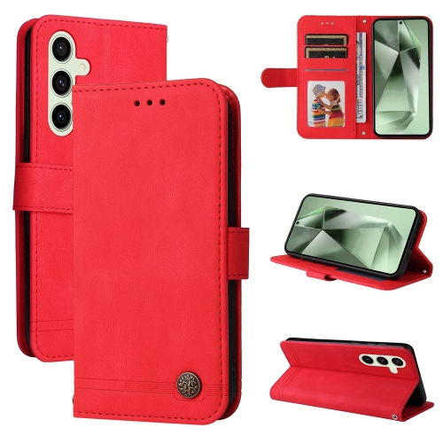 

For Samsung Galaxy S24 FE 5G Skin Feel Life Tree Metal Button Leather Phone Case(Red)