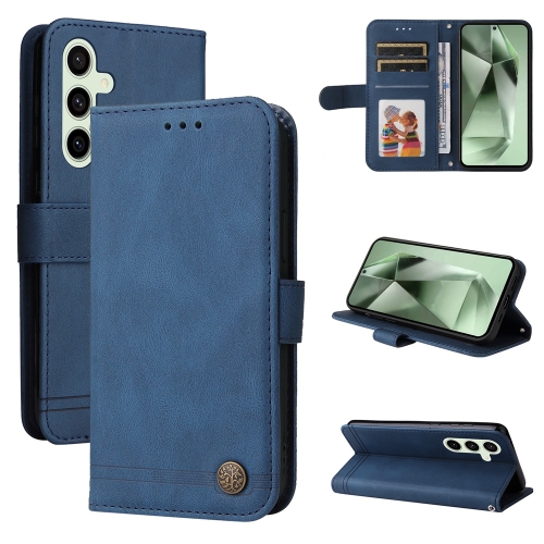 

For Samsung Galaxy S24 FE 5G Skin Feel Life Tree Metal Button Leather Phone Case(Blue)