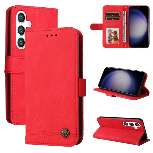 

For Samsung Galaxy S25 5G Skin Feel Life Tree Metal Button Leather Phone Case(Red)
