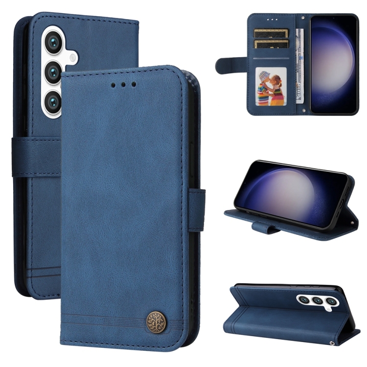 

For Samsung Galaxy S25 5G Skin Feel Life Tree Metal Button Leather Phone Case(Blue)