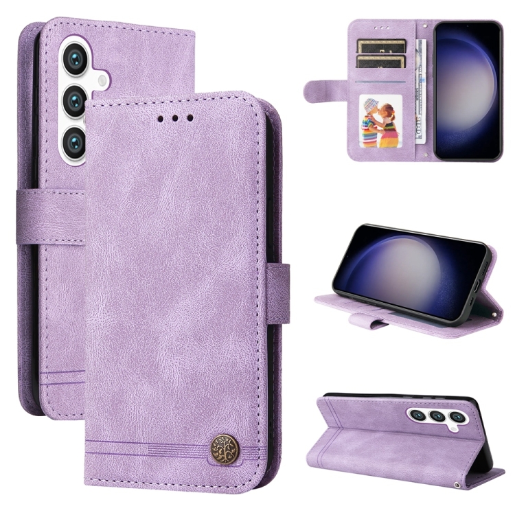 

For Samsung Galaxy S25+ 5G Skin Feel Life Tree Metal Button Leather Phone Case(Purple)