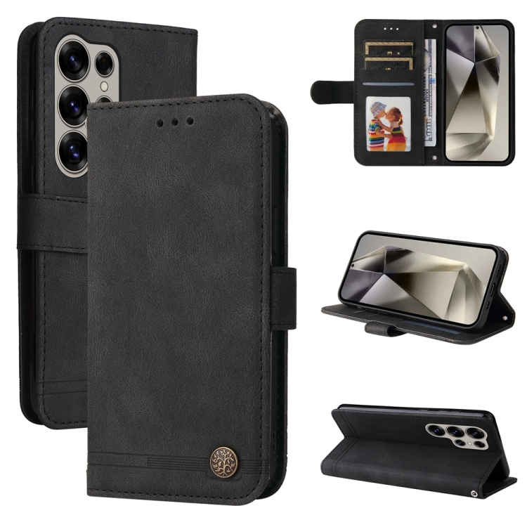 

For Samsung Galaxy S25 Ultra 5G Skin Feel Life Tree Metal Button Leather Phone Case(Black)