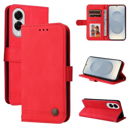 

For Samsung Galaxy S25 Edge 5G Skin Feel Life Tree Metal Button Leather Phone Case(Red)