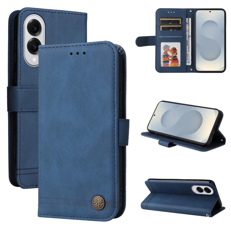 

For Samsung Galaxy S25 Edge 5G Skin Feel Life Tree Metal Button Leather Phone Case(Blue)