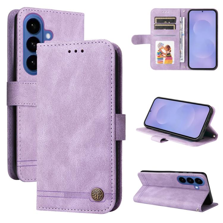 

For Samsung Galaxy S26 5G Skin Feel Life Tree Metal Button Leather Phone Case(Purple)