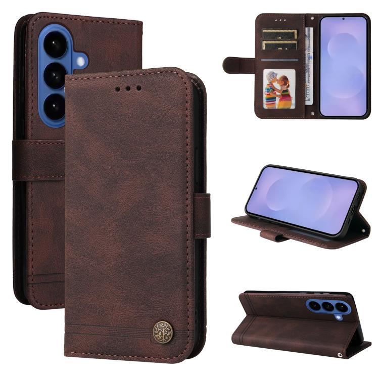 

For Samsung Galaxy S26 5G Skin Feel Life Tree Metal Button Leather Phone Case(Brown)