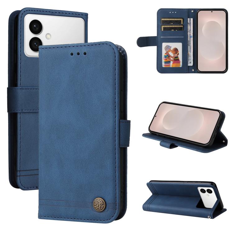 

For Samsung Galaxy S26 Edge 5G Skin Feel Life Tree Metal Button Leather Phone Case(Blue)
