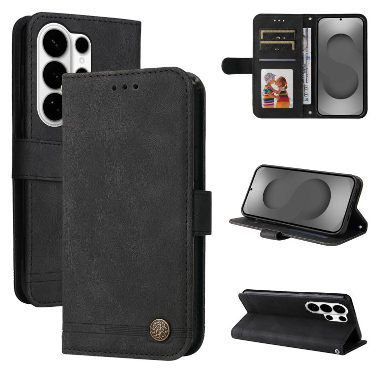 

For Samsung Galaxy S26 Ultra 5G Skin Feel Life Tree Metal Button Leather Phone Case(Black)