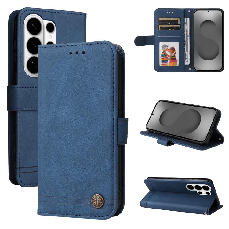 

For Samsung Galaxy S26 Ultra 5G Skin Feel Life Tree Metal Button Leather Phone Case(Blue)