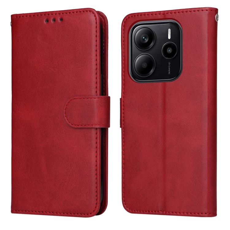 

For Redmi Note 14 4G 163.25mm Global Classic Calf Texture Flip Leather Phone Case(Red)