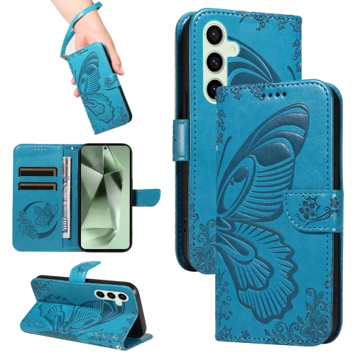 

For Samsung Galaxy S24 FE 5G Swallowtail Butterfly Embossed Leather Phone Case(Blue)