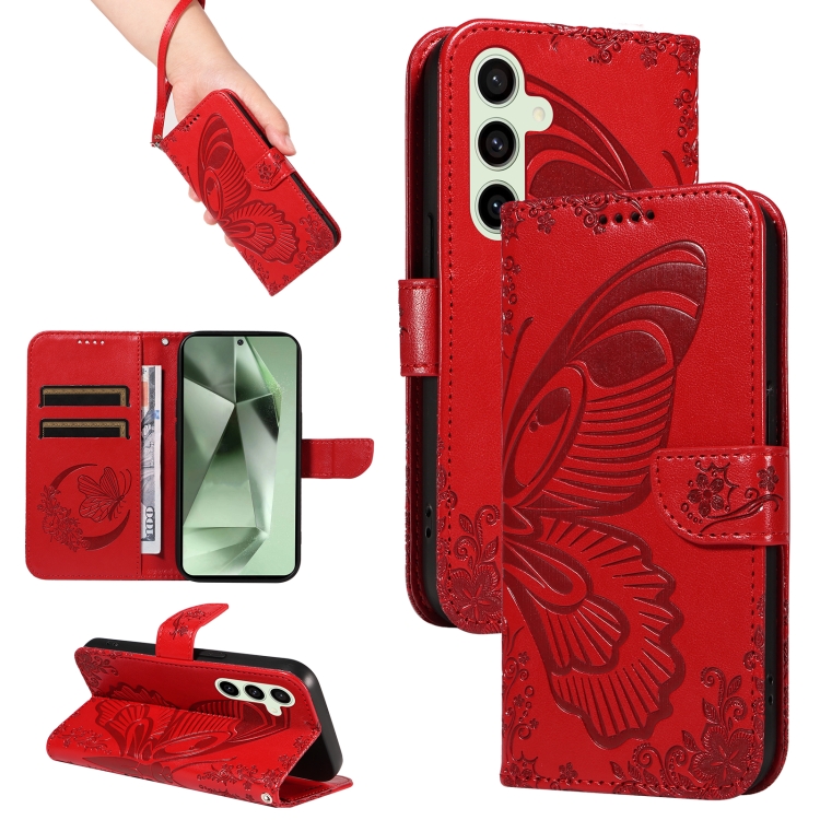 

For Samsung Galaxy S24 FE 5G Swallowtail Butterfly Embossed Leather Phone Case(Red)
