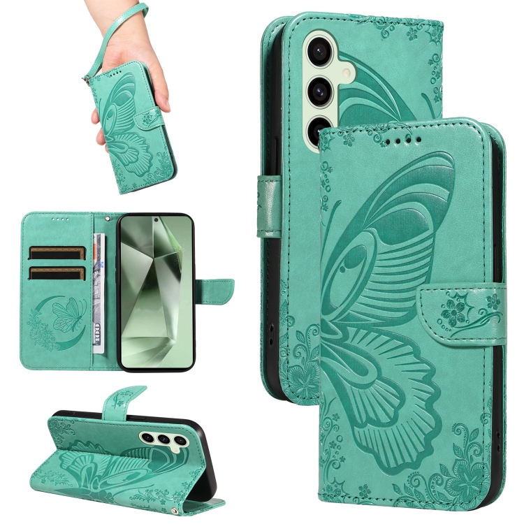 

For Samsung Galaxy S24 FE 5G Swallowtail Butterfly Embossed Leather Phone Case(Green)