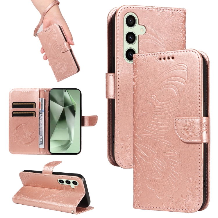

For Samsung Galaxy S24 FE 5G Swallowtail Butterfly Embossed Leather Phone Case(Rose Gold)