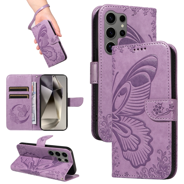

For Samsung Galaxy S25 Ultra 5G Swallowtail Butterfly Embossed Leather Phone Case(Purple)