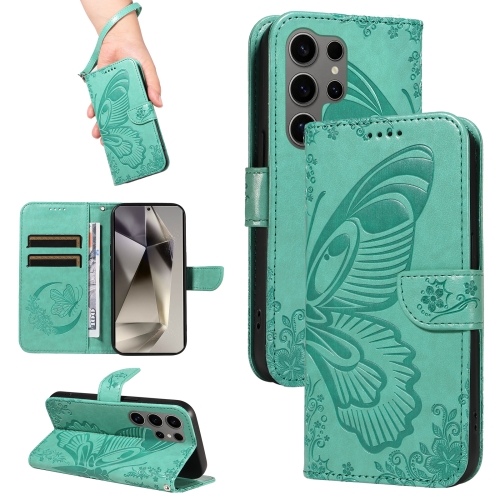 

For Samsung Galaxy S25 Ultra 5G Swallowtail Butterfly Embossed Leather Phone Case(Green)