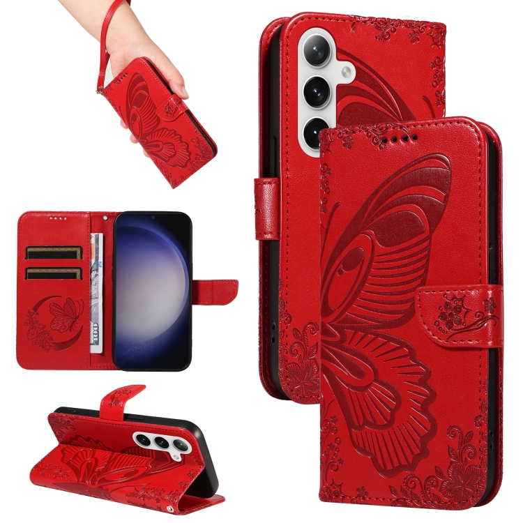 

For Samsung Galaxy S25 / S24 5G Swallowtail Butterfly Embossed Leather Phone Case(Red)