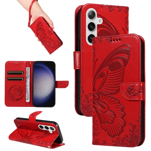 

For Samsung Galaxy S25+ / S24+ 5G Swallowtail Butterfly Embossed Leather Phone Case(Red)