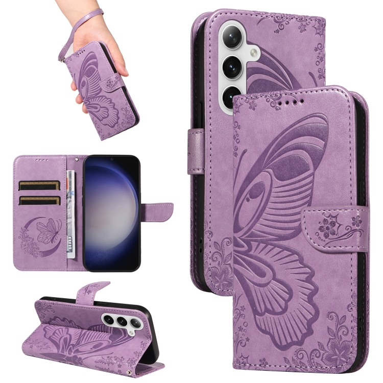 

For Samsung Galaxy S25+ / S24+ 5G Swallowtail Butterfly Embossed Leather Phone Case(Purple)