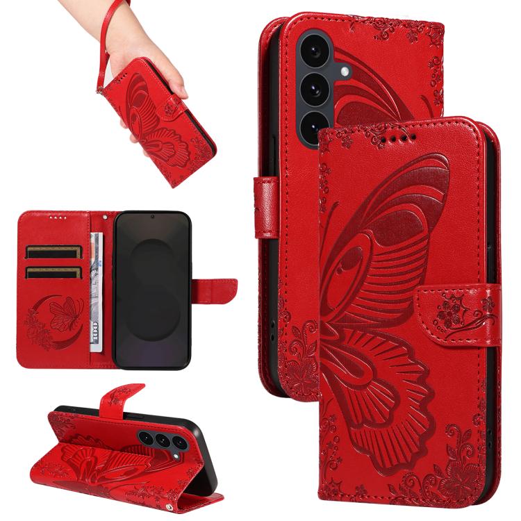 

For Samsung Galaxy S25 FE 5G Swallowtail Butterfly Embossed Leather Phone Case(Red)