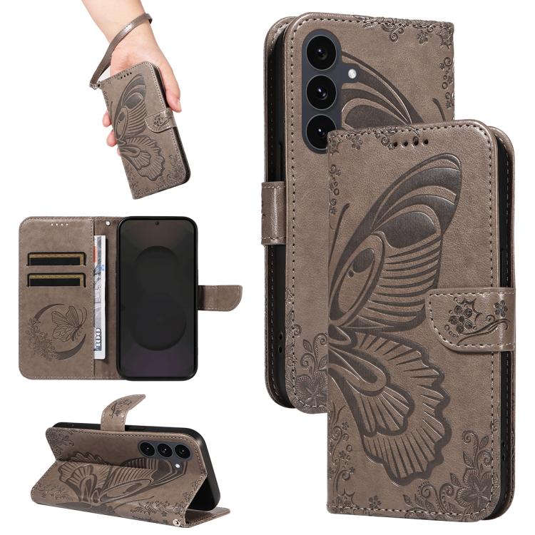 

For Samsung Galaxy S25 FE 5G Swallowtail Butterfly Embossed Leather Phone Case(Grey)