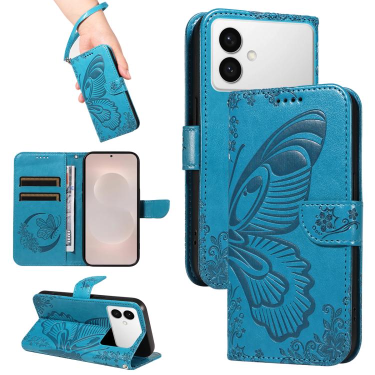 

For Samsung Galaxy S26 Edge 5G Swallowtail Butterfly Embossed Leather Phone Case(Blue)
