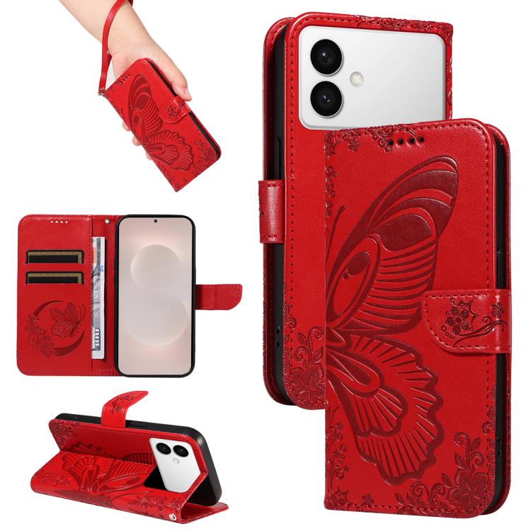 

For Galaxy S26 Edge 5G Swallowtail Butterfly Embossed Leather Phone Case(Red)