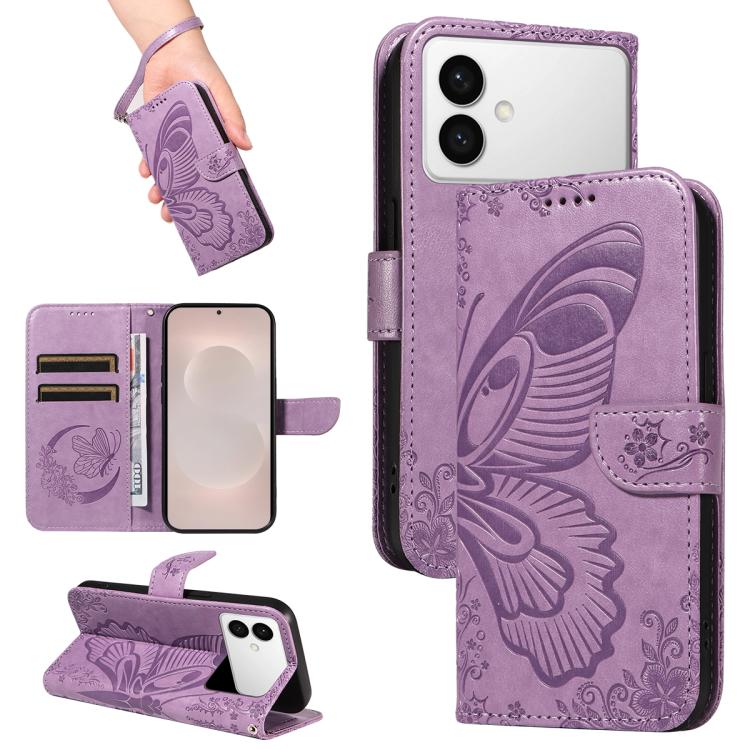 

For Galaxy S26 Edge 5G Swallowtail Butterfly Embossed Leather Phone Case(Purple)