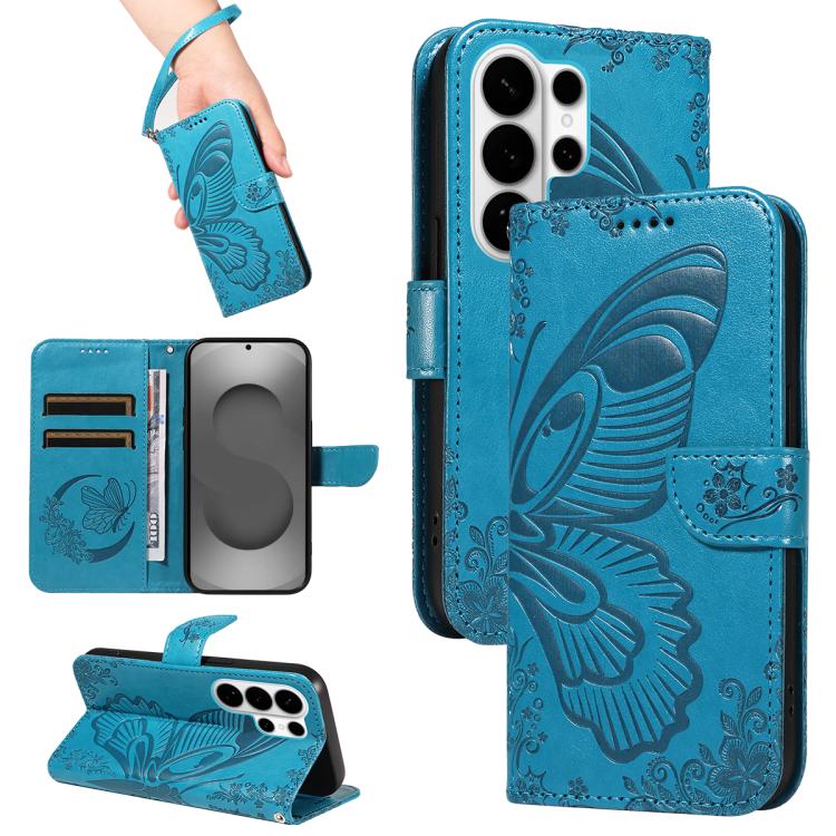 

For Samsung Galaxy S26 Ultra 5G Swallowtail Butterfly Embossed Leather Phone Case(Blue)