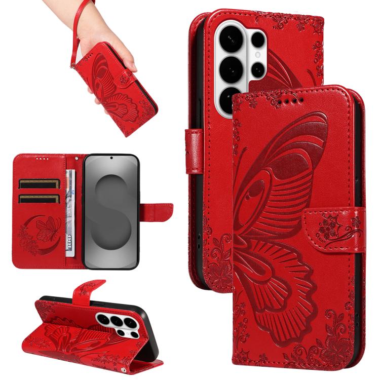 

For Samsung Galaxy S26 Ultra 5G Swallowtail Butterfly Embossed Leather Phone Case(Red)