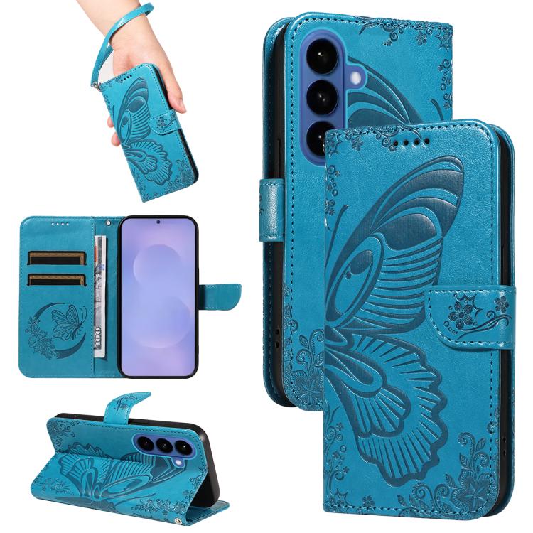

For Samsung Galaxy S26+ 5G Swallowtail Butterfly Embossed Leather Phone Case(Blue)