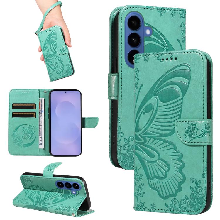 

For Galaxy S26+ 5G Swallowtail Butterfly Embossed Leather Phone Case(Green)