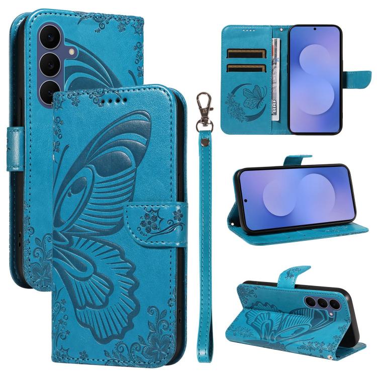 

For Galaxy S26 FE 5G Swallowtail Butterfly Embossed Leather Phone Case(Blue)